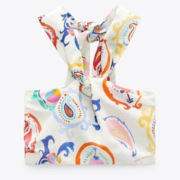 Zara Summer Colourful Patterned Halter Crop Top - Picture 6 of 8